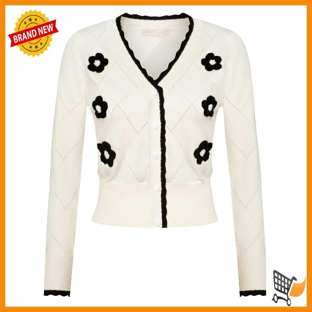 Cropped Long Sleeve V-Neck Button Cardigan Sweater Soft Knit Retro